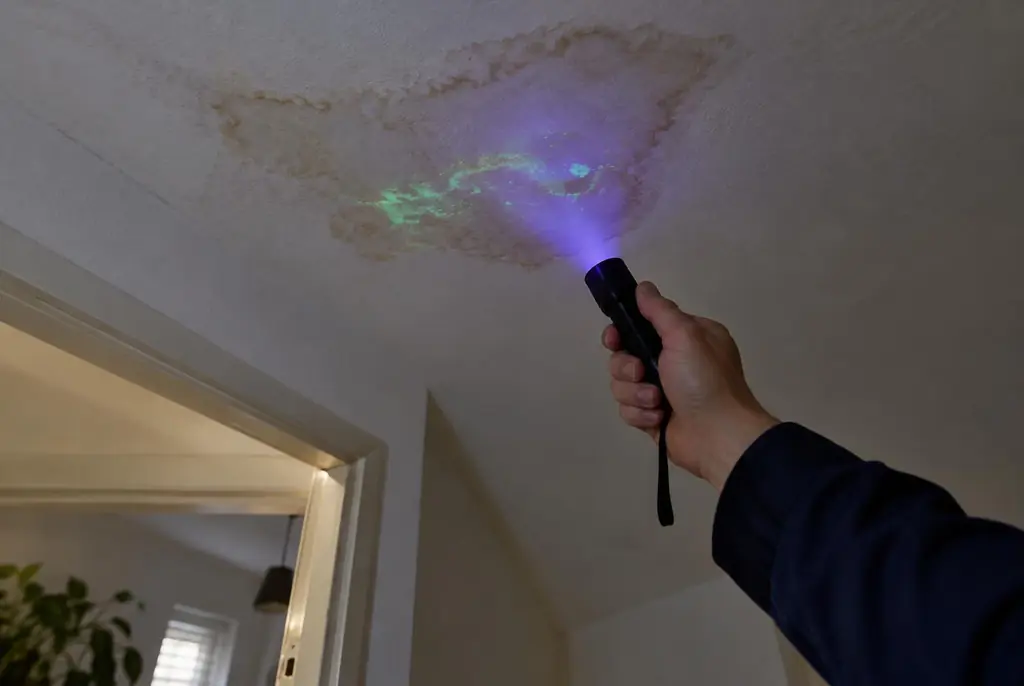 Lekdetectie Berkel en Rodenrijs – kleurstof controleren op het plafond met uv-licht