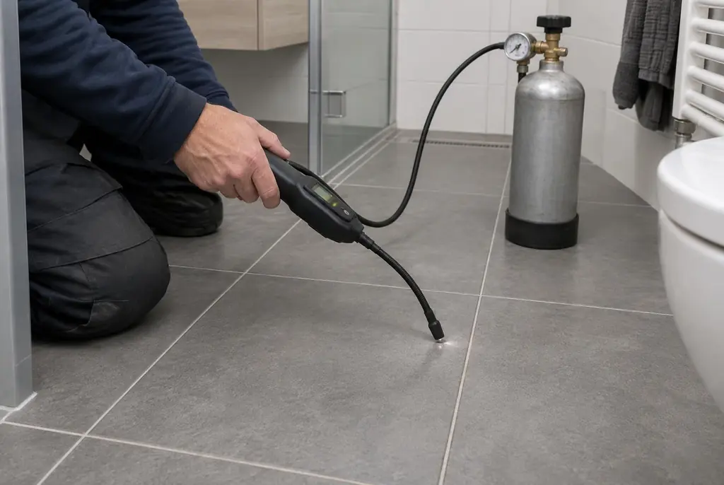 Lekdetectie Berkel en Rodenrijs – technicus spoort met tracergas een lekkage op in de vloer